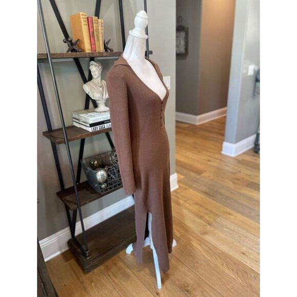 Bardot Collar Knit Dress Chocolate Womens Size Large - Picture 8 of 14